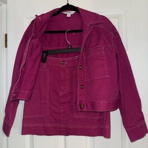 Old Navy Woman’s Berry Pink Long Sleeve Button Up Cropped Denim Jacket Size XS